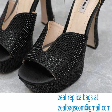 Miu Miu Heel 14cm Satin platform sandals with crystals Black 2023 - Click Image to Close