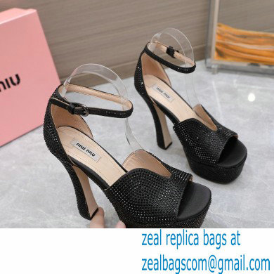 Miu Miu Heel 14cm Satin platform sandals with crystals Black 2023 - Click Image to Close