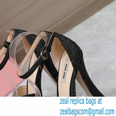 Miu Miu Heel 14cm Satin platform sandals with crystals Black 2023