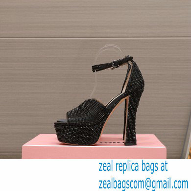 Miu Miu Heel 14cm Satin platform sandals with crystals Black 2023 - Click Image to Close