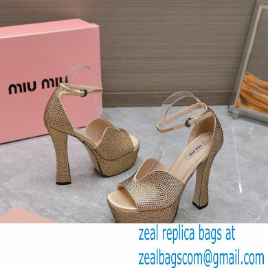 Miu Miu Heel 14cm Satin platform sandals with crystals Gold 2023