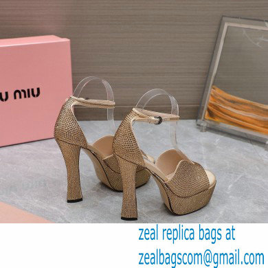 Miu Miu Heel 14cm Satin platform sandals with crystals Gold 2023 - Click Image to Close