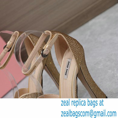 Miu Miu Heel 14cm Satin platform sandals with crystals Gold 2023