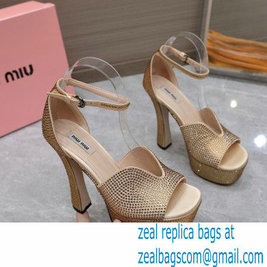 Miu Miu Heel 14cm Satin platform sandals with crystals Gold 2023