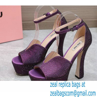 Miu Miu Heel 14cm Satin platform sandals with crystals Purple 2023