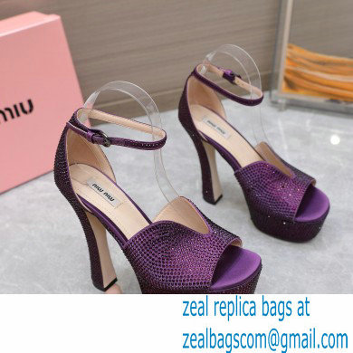 Miu Miu Heel 14cm Satin platform sandals with crystals Purple 2023