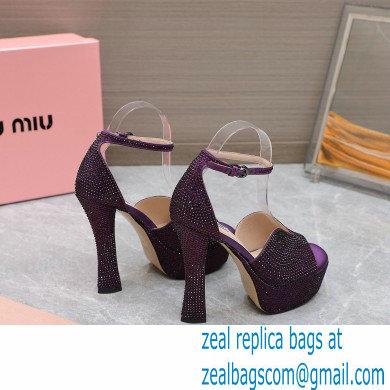 Miu Miu Heel 14cm Satin platform sandals with crystals Purple 2023