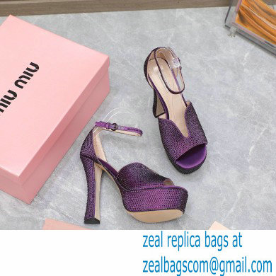 Miu Miu Heel 14cm Satin platform sandals with crystals Purple 2023