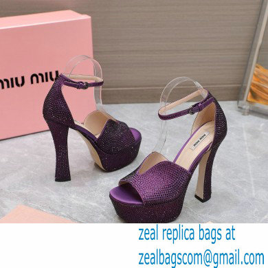 Miu Miu Heel 14cm Satin platform sandals with crystals Purple 2023