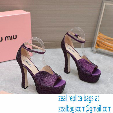 Miu Miu Heel 14cm Satin platform sandals with crystals Purple 2023
