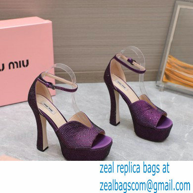 Miu Miu Heel 14cm Satin platform sandals with crystals Purple 2023 - Click Image to Close