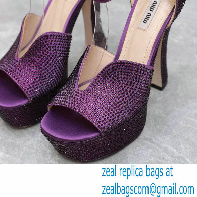 Miu Miu Heel 14cm Satin platform sandals with crystals Purple 2023