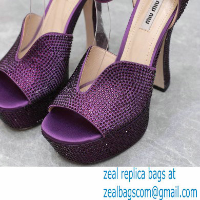 Miu Miu Heel 14cm Satin platform sandals with crystals Purple 2023 - Click Image to Close