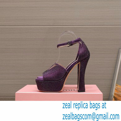 Miu Miu Heel 14cm Satin platform sandals with crystals Purple 2023