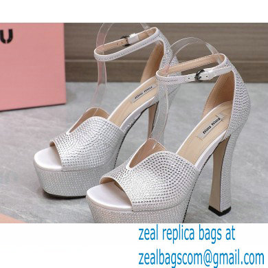 Miu Miu Heel 14cm Satin platform sandals with crystals Silver 2023