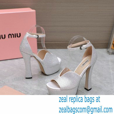 Miu Miu Heel 14cm Satin platform sandals with crystals Silver 2023 - Click Image to Close