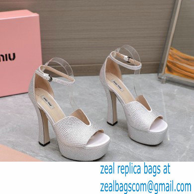 Miu Miu Heel 14cm Satin platform sandals with crystals Silver 2023 - Click Image to Close