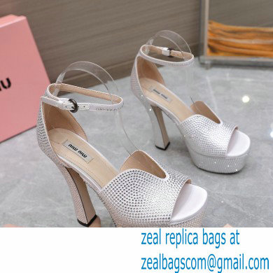 Miu Miu Heel 14cm Satin platform sandals with crystals Silver 2023 - Click Image to Close