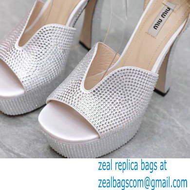 Miu Miu Heel 14cm Satin platform sandals with crystals Silver 2023