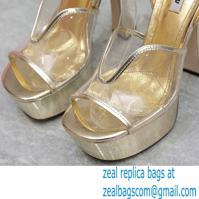 Miu Miu Heel 14cm Transparent platform sandals Gold 2023 - Click Image to Close