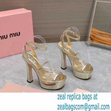 Miu Miu Heel 14cm Transparent platform sandals Gold 2023