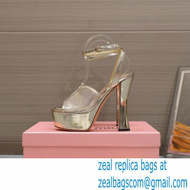 Miu Miu Heel 14cm Transparent platform sandals Gold 2023 - Click Image to Close