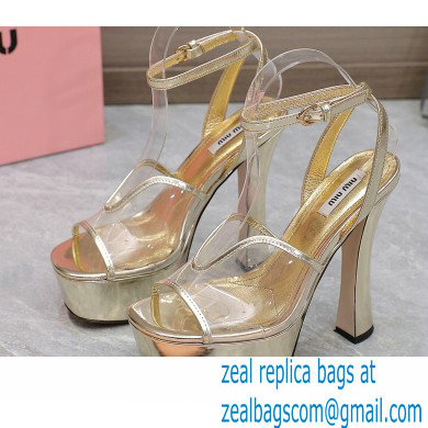 Miu Miu Heel 14cm Transparent platform sandals Gold 2023 - Click Image to Close