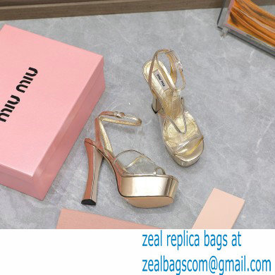 Miu Miu Heel 14cm Transparent platform sandals Gold 2023 - Click Image to Close