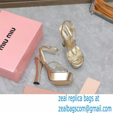 Miu Miu Heel 14cm Transparent platform sandals Gold 2023