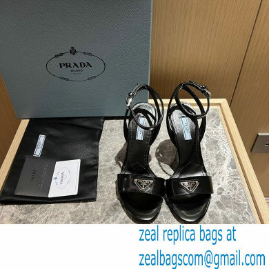 Prada Heel 10cm leather sandals 1X003N Brushed Black 2023 - Click Image to Close