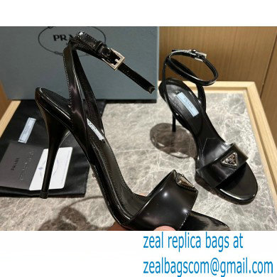 Prada Heel 10cm leather sandals 1X003N Brushed Black 2023