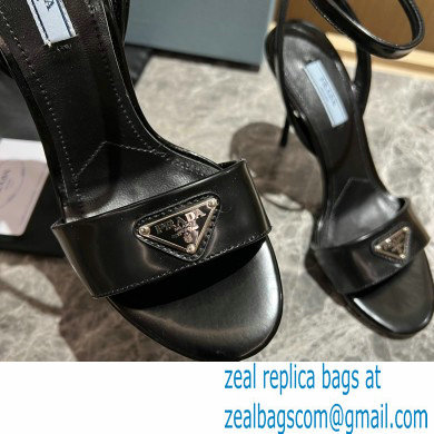 Prada Heel 10cm leather sandals 1X003N Brushed Black 2023 - Click Image to Close