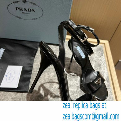 Prada Heel 10cm leather sandals 1X003N Brushed Black 2023 - Click Image to Close