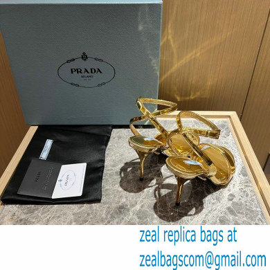 Prada Heel 10cm leather sandals 1X003N Metallic Gold 2023 - Click Image to Close