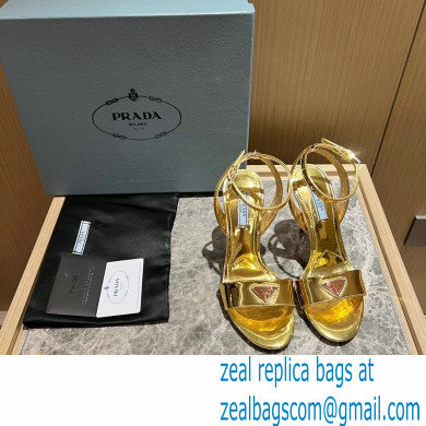Prada Heel 10cm leather sandals 1X003N Metallic Gold 2023 - Click Image to Close