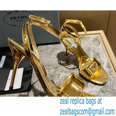 Prada Heel 10cm leather sandals 1X003N Metallic Gold 2023