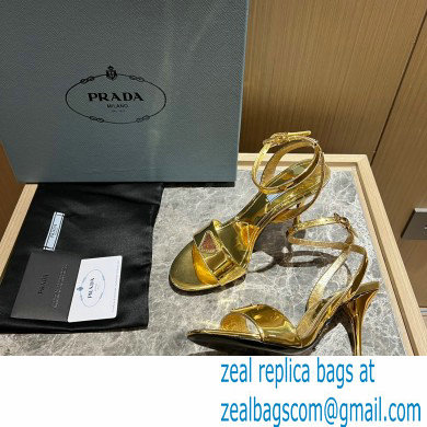 Prada Heel 10cm leather sandals 1X003N Metallic Gold 2023 - Click Image to Close