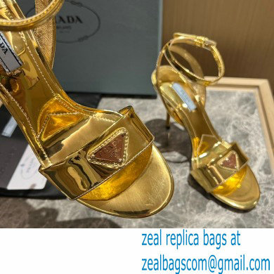 Prada Heel 10cm leather sandals 1X003N Metallic Gold 2023 - Click Image to Close