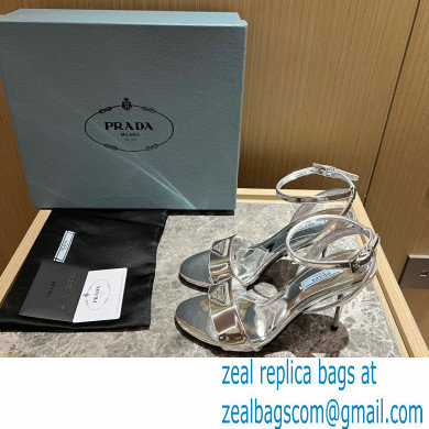 Prada Heel 10cm leather sandals 1X003N Metallic Silver 2023 - Click Image to Close