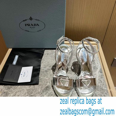 Prada Heel 10cm leather sandals 1X003N Metallic Silver 2023 - Click Image to Close