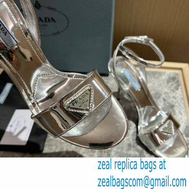 Prada Heel 10cm leather sandals 1X003N Metallic Silver 2023