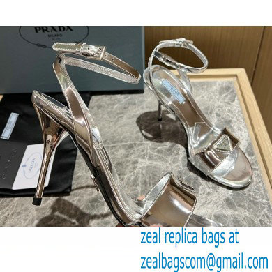 Prada Heel 10cm leather sandals 1X003N Metallic Silver 2023 - Click Image to Close