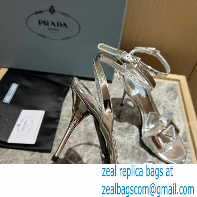 Prada Heel 10cm leather sandals 1X003N Metallic Silver 2023 - Click Image to Close