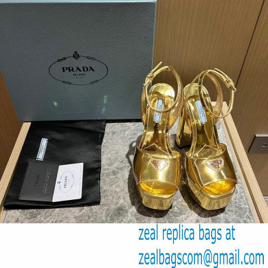 Prada Heel 13.5cm leather platform sandals 1XP48B Metallic Gold 2023