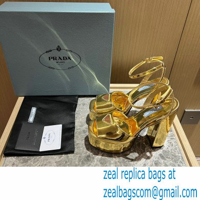 Prada Heel 13.5cm leather platform sandals 1XP48B Metallic Gold 2023 - Click Image to Close