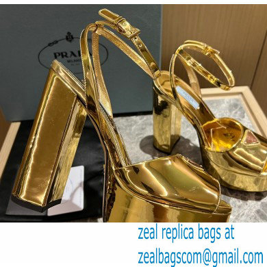 Prada Heel 13.5cm leather platform sandals 1XP48B Metallic Gold 2023 - Click Image to Close