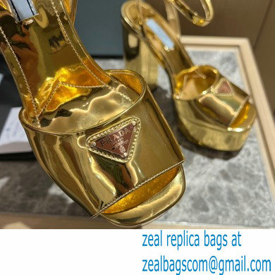 Prada Heel 13.5cm leather platform sandals 1XP48B Metallic Gold 2023 - Click Image to Close