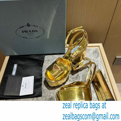 Prada Heel 13.5cm leather platform sandals 1XP48B Metallic Gold 2023 - Click Image to Close