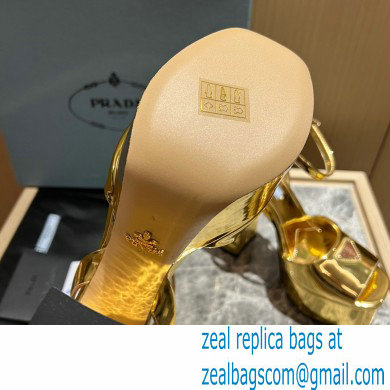 Prada Heel 13.5cm leather platform sandals 1XP48B Metallic Gold 2023