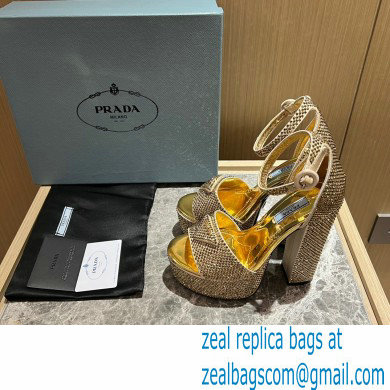 Prada Heel 13.5cm leather platform sandals 1XP48B Metallic Gold with crystals 2023 - Click Image to Close